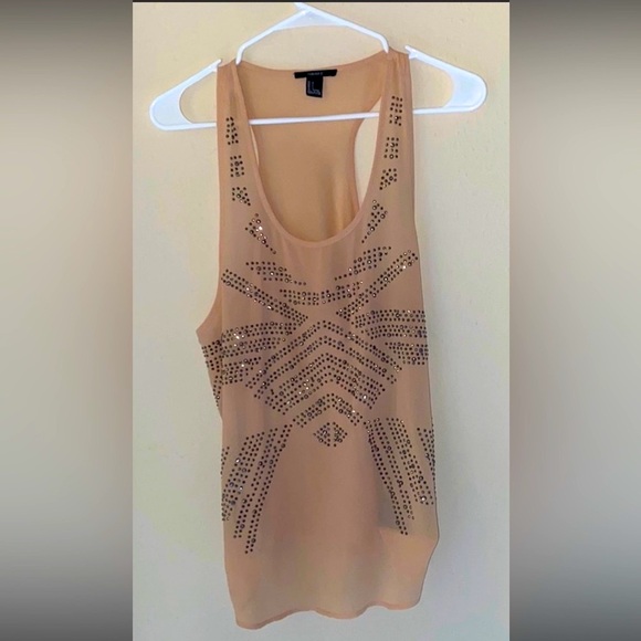 Forever 21 tan beaded sleeveless top Sz L - Picture 1 of 4
